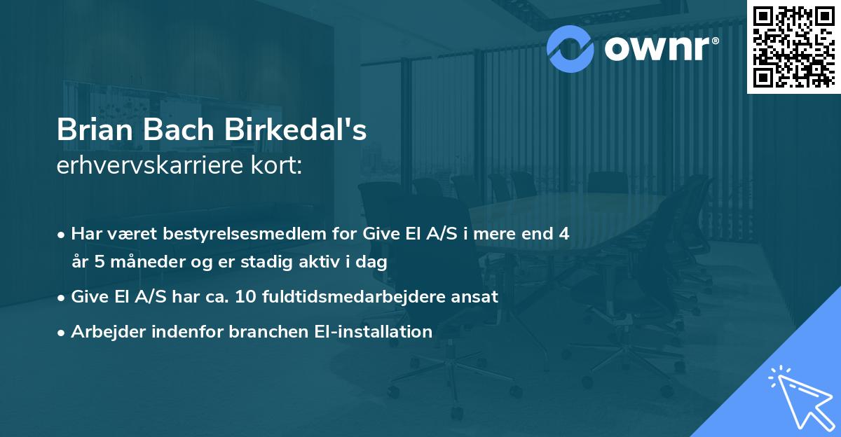 Brian Bach Birkedal's erhvervskarriere kort