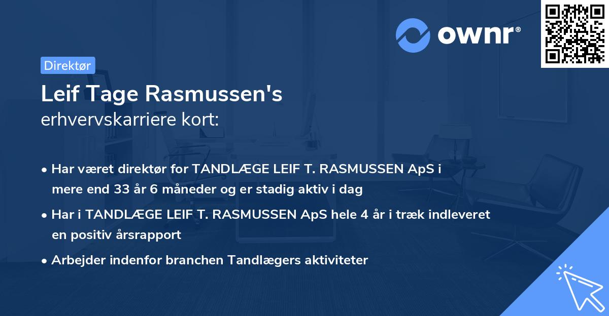 Leif Tage Rasmussen's erhvervskarriere kort