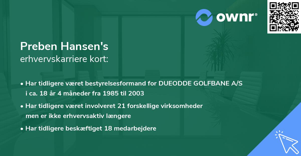 Preben Hansen's erhvervskarriere kort