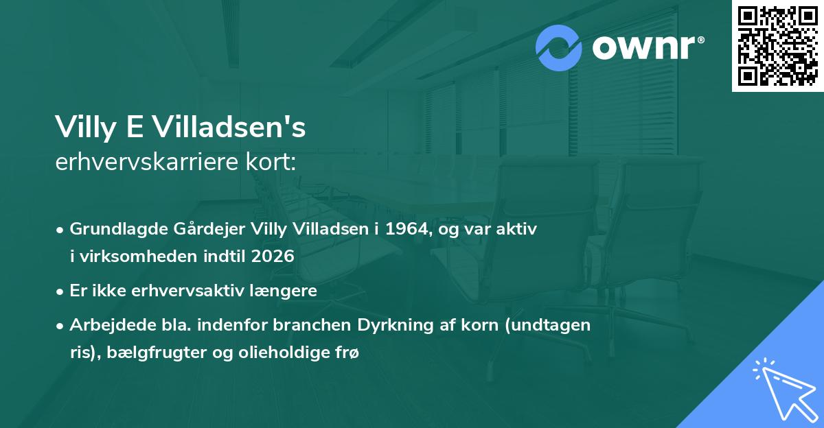 Villy E Villadsen's erhvervskarriere kort