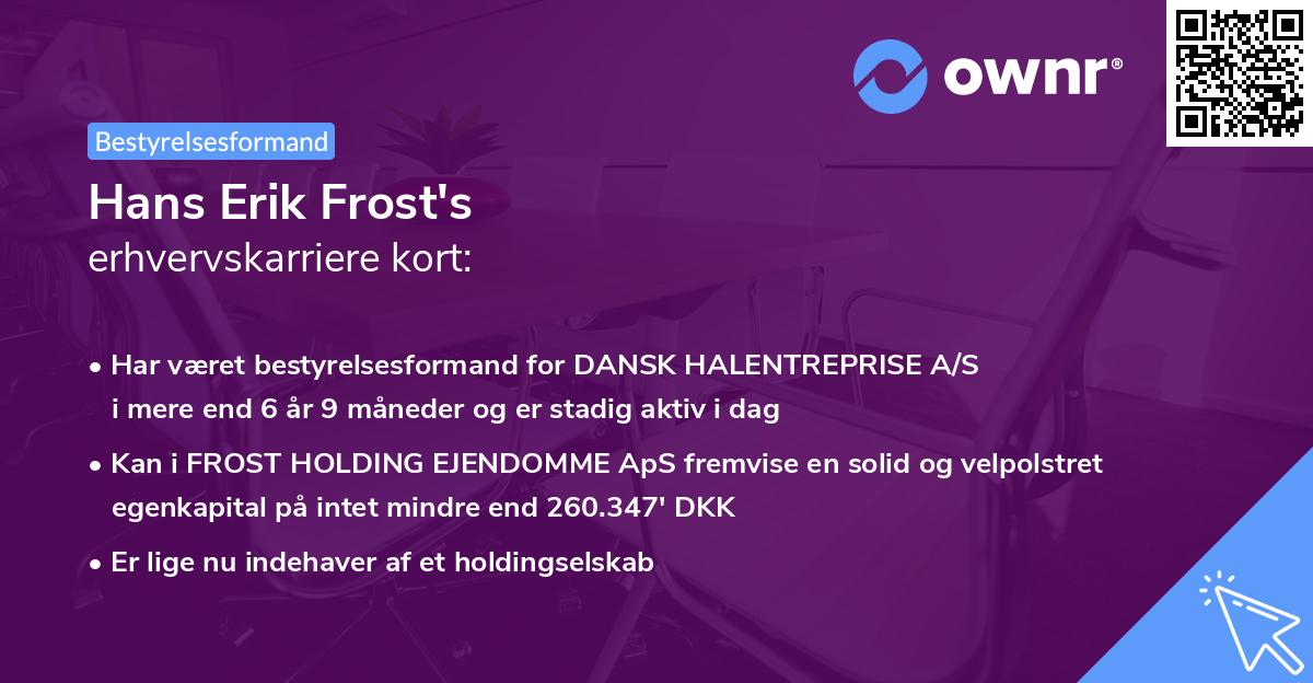 Hans Erik Frost's erhvervskarriere kort