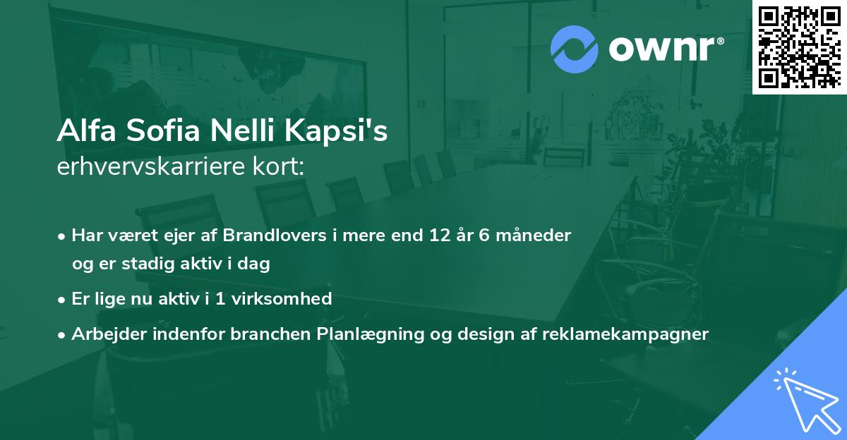 Alfa Sofia Nelli Kapsi's erhvervskarriere kort