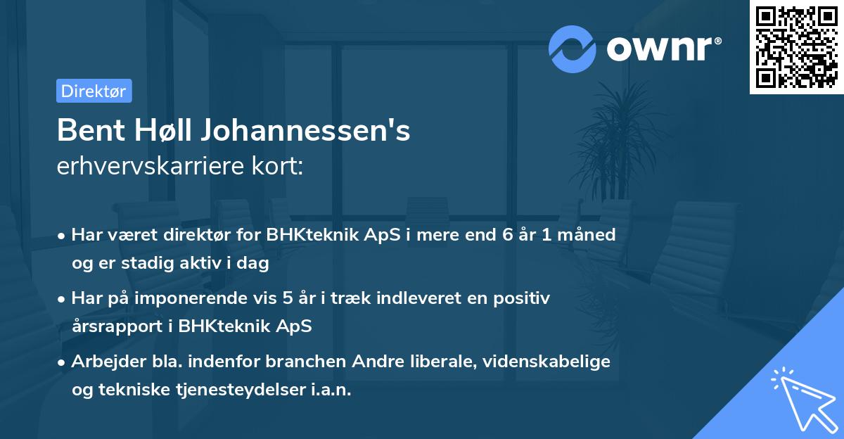 Bent Høll Johannessen's erhvervskarriere kort
