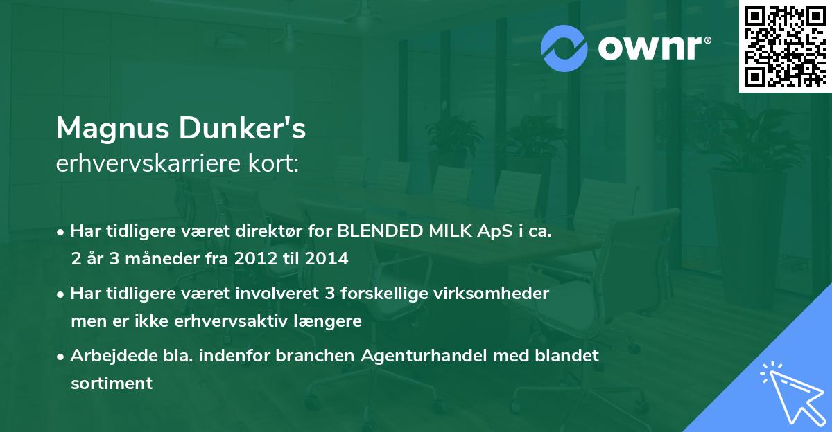 Magnus Dunker's erhvervskarriere kort