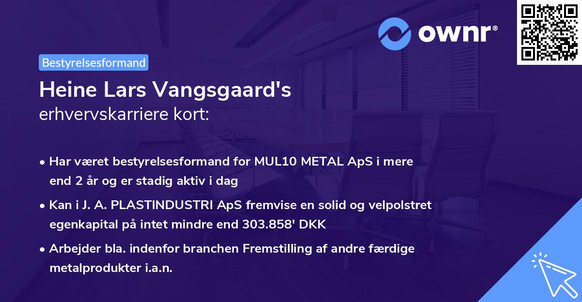 Heine Lars Vangsgaard's erhvervskarriere kort