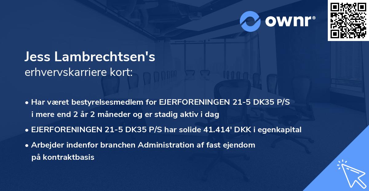 Jess Lambrechtsen's erhvervskarriere kort