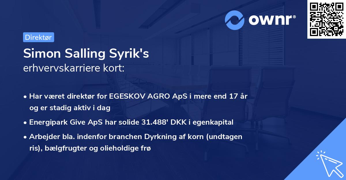Simon Salling Syrik's erhvervskarriere kort