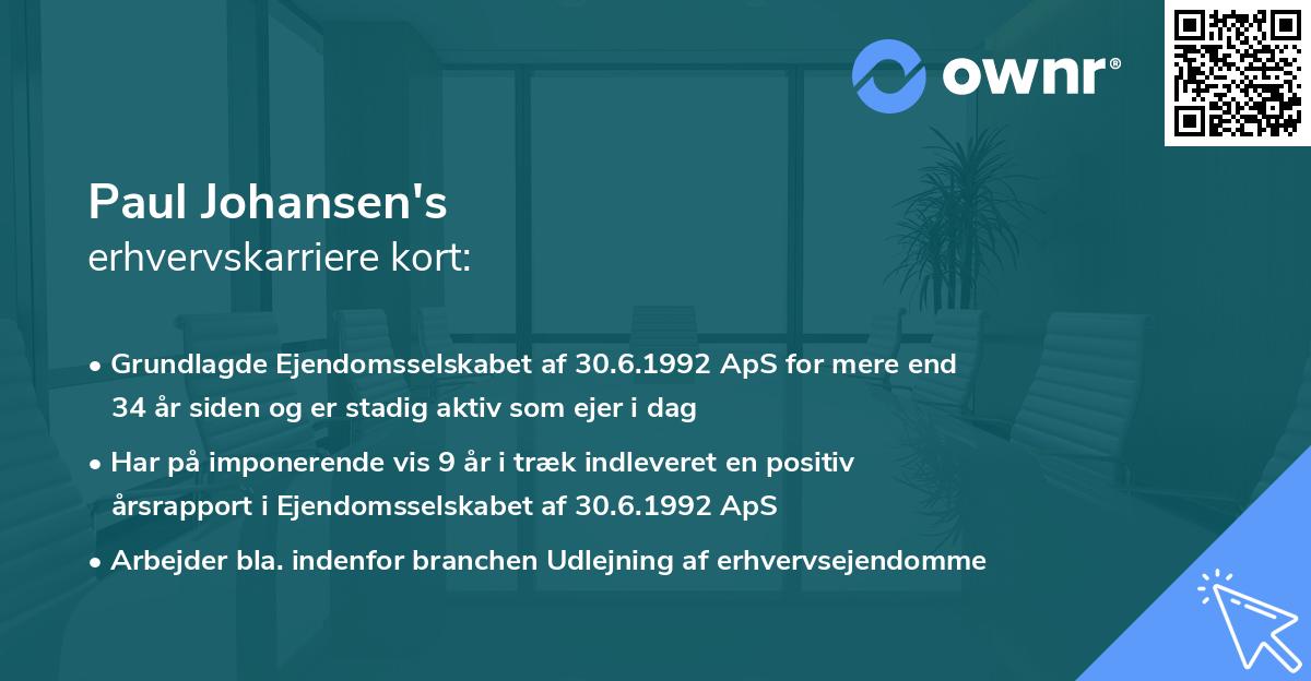 Paul Johansen's erhvervskarriere kort