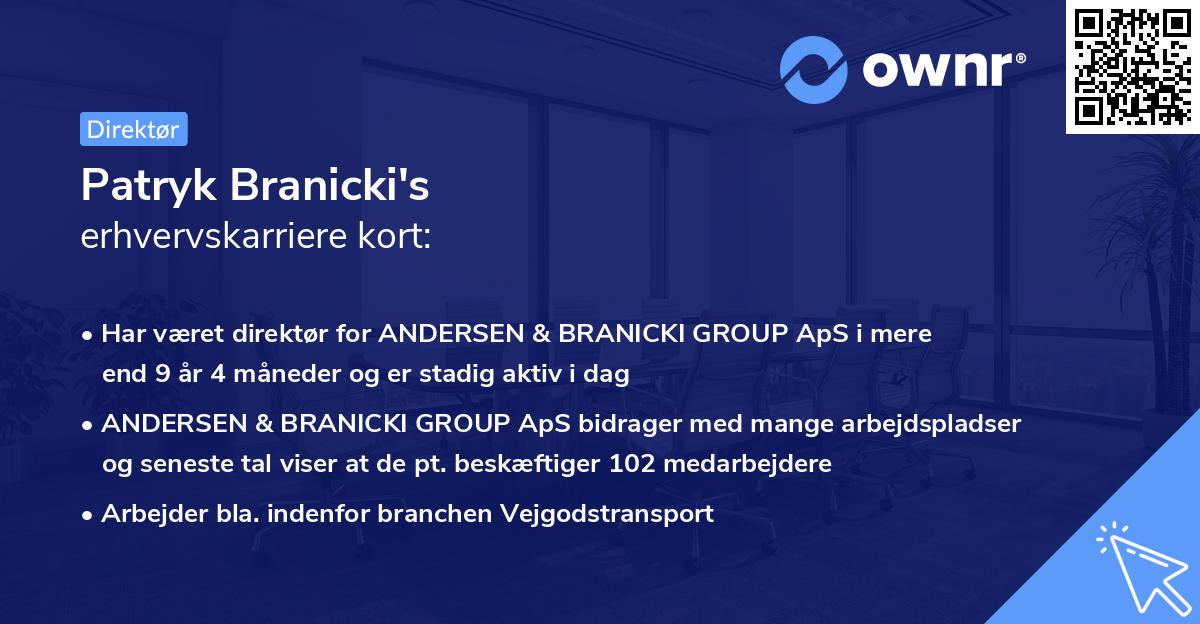 Patryk Branicki's erhvervskarriere kort