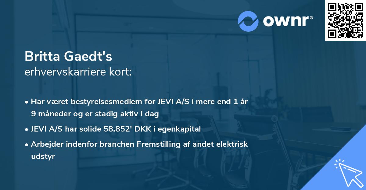 Britta Gaedt's erhvervskarriere kort