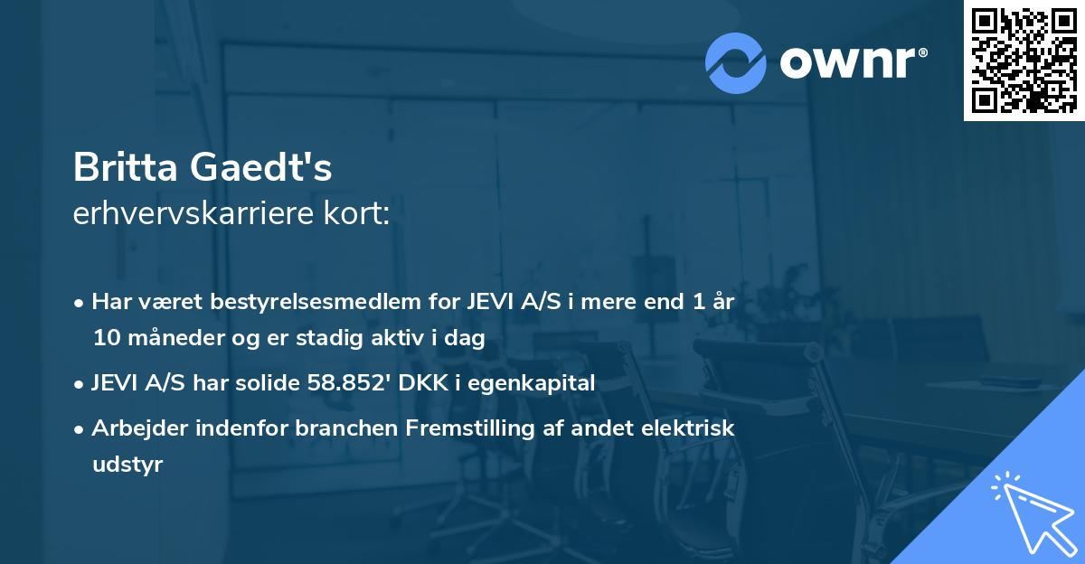 Britta Gaedt's erhvervskarriere kort