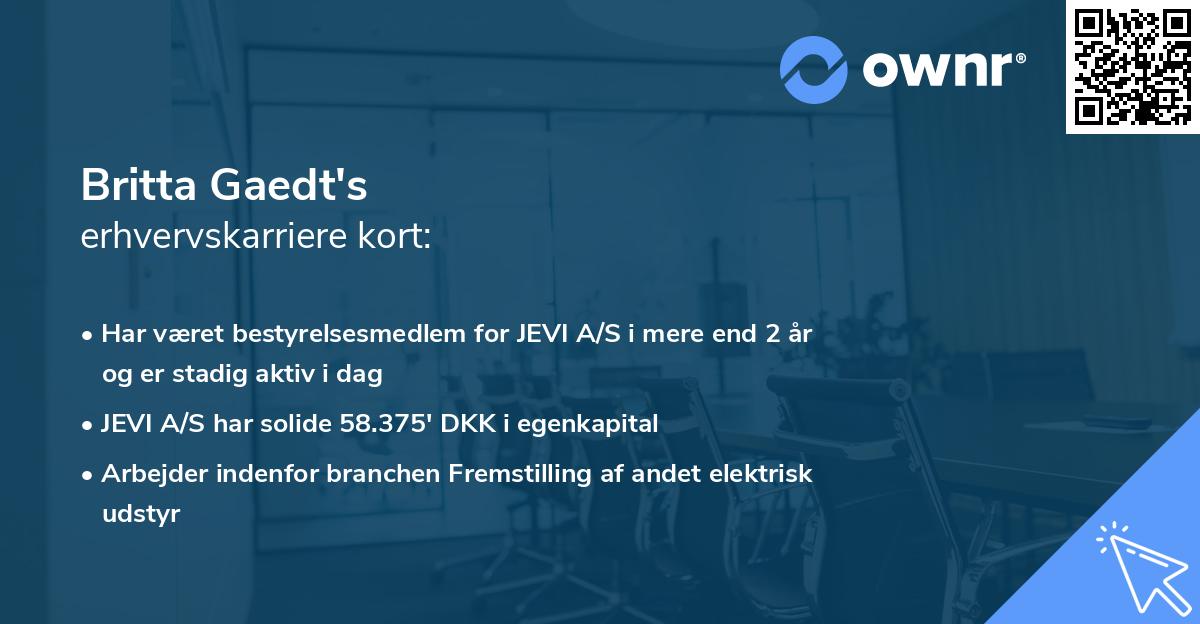 Britta Gaedt's erhvervskarriere kort