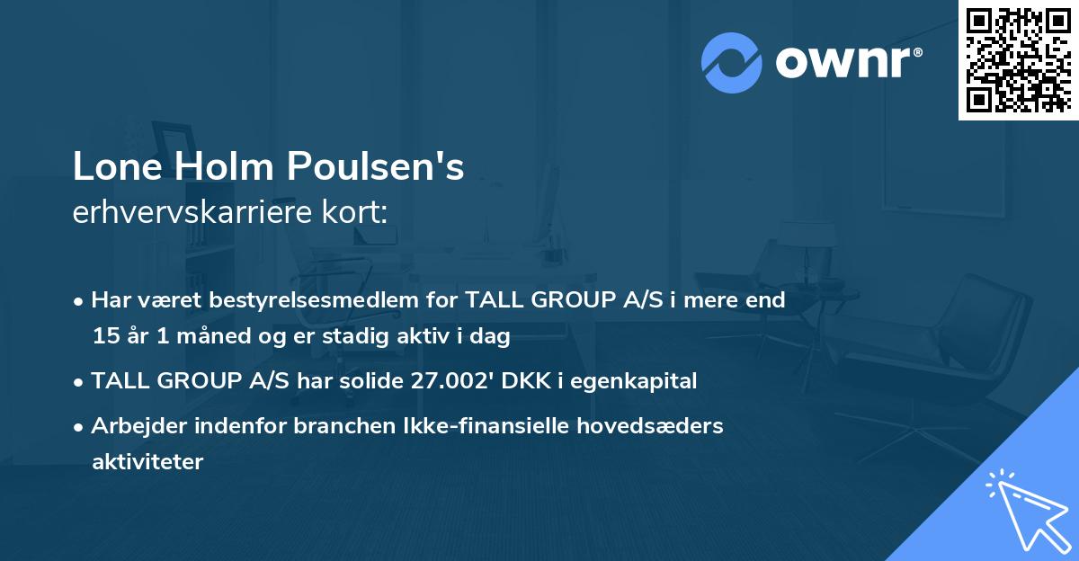 Lone Holm Poulsen's erhvervskarriere kort
