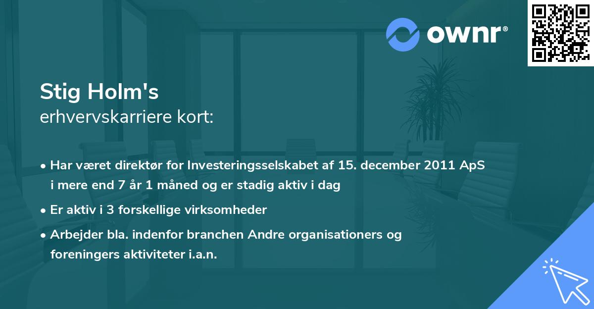 Stig Holm's erhvervskarriere kort