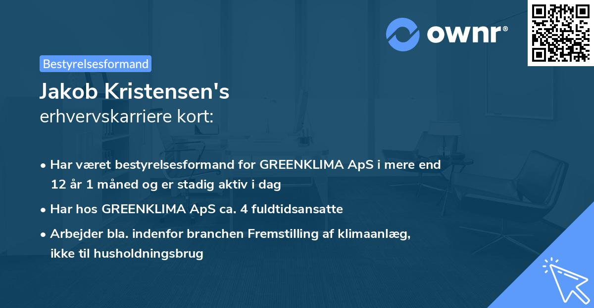 Jakob Kristensen's erhvervskarriere kort