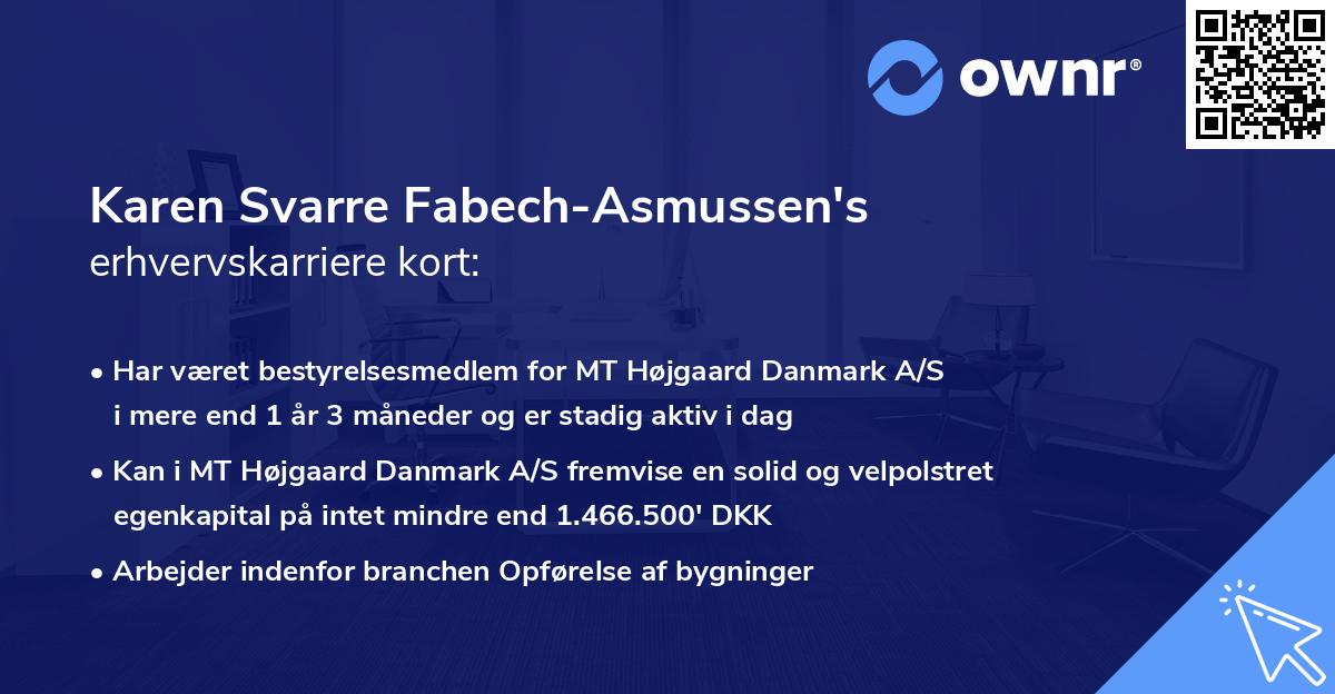 Karen Svarre Fabech-Asmussen's erhvervskarriere kort