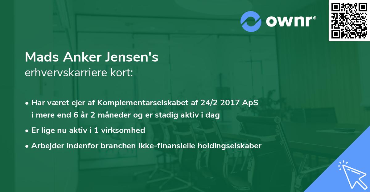Mads Anker Jensen's erhvervskarriere kort