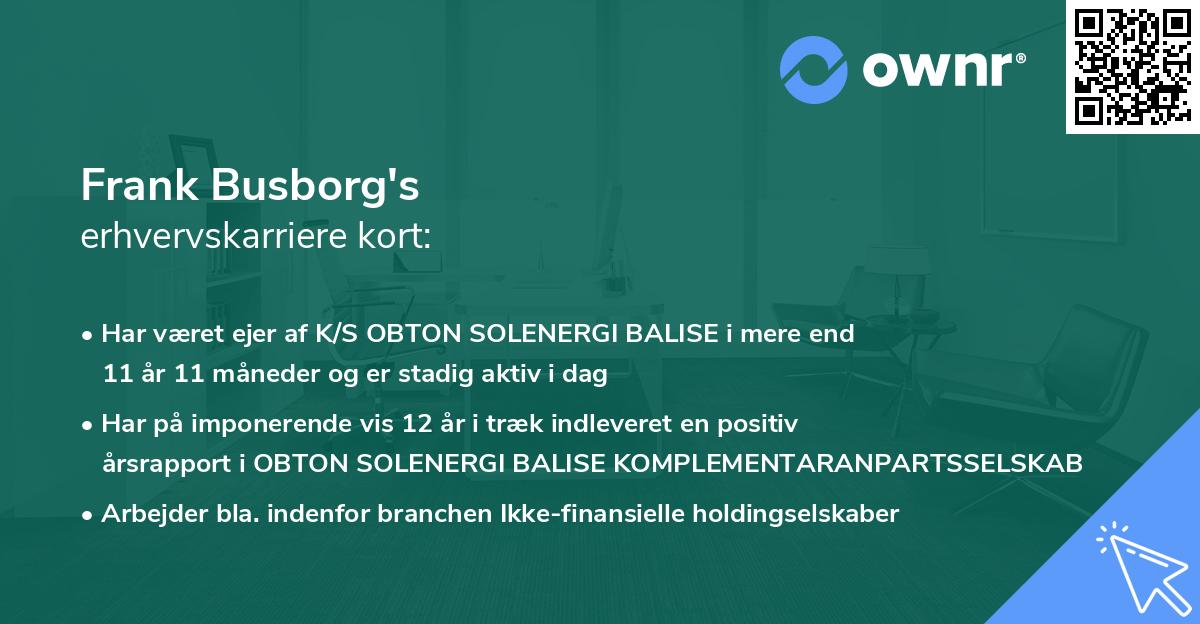 Frank Busborg's erhvervskarriere kort