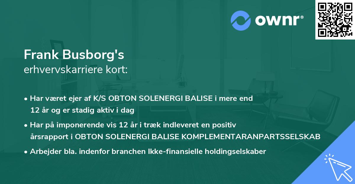 Frank Busborg's erhvervskarriere kort