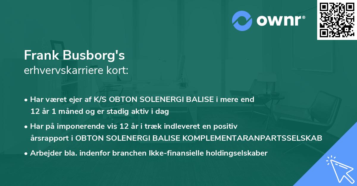 Frank Busborg's erhvervskarriere kort