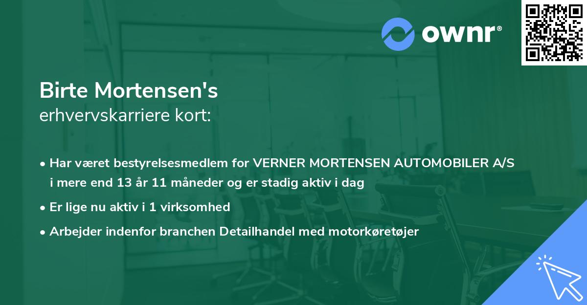 Birte Mortensen's erhvervskarriere kort