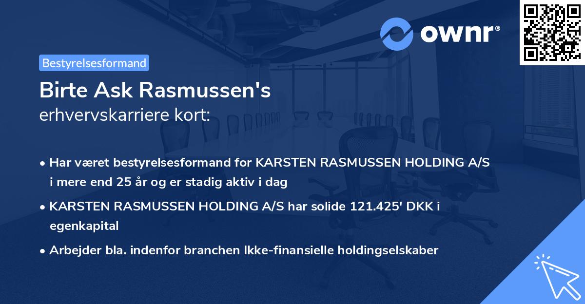 Birte Ask Rasmussen's erhvervskarriere kort