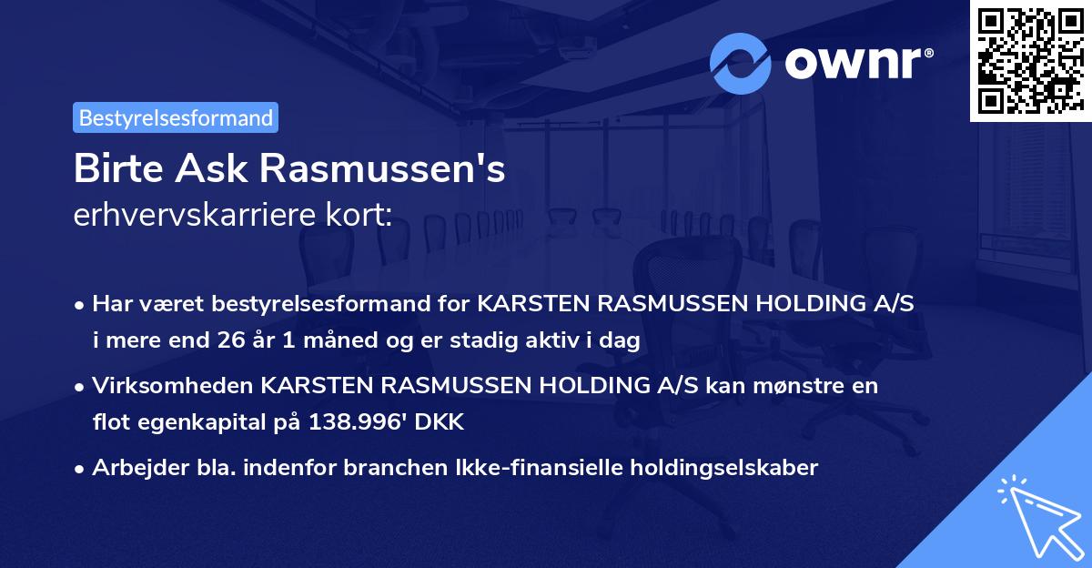 Birte Ask Rasmussen's erhvervskarriere kort