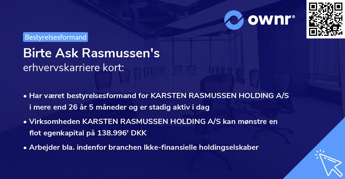 Birte Ask Rasmussen's erhvervskarriere kort