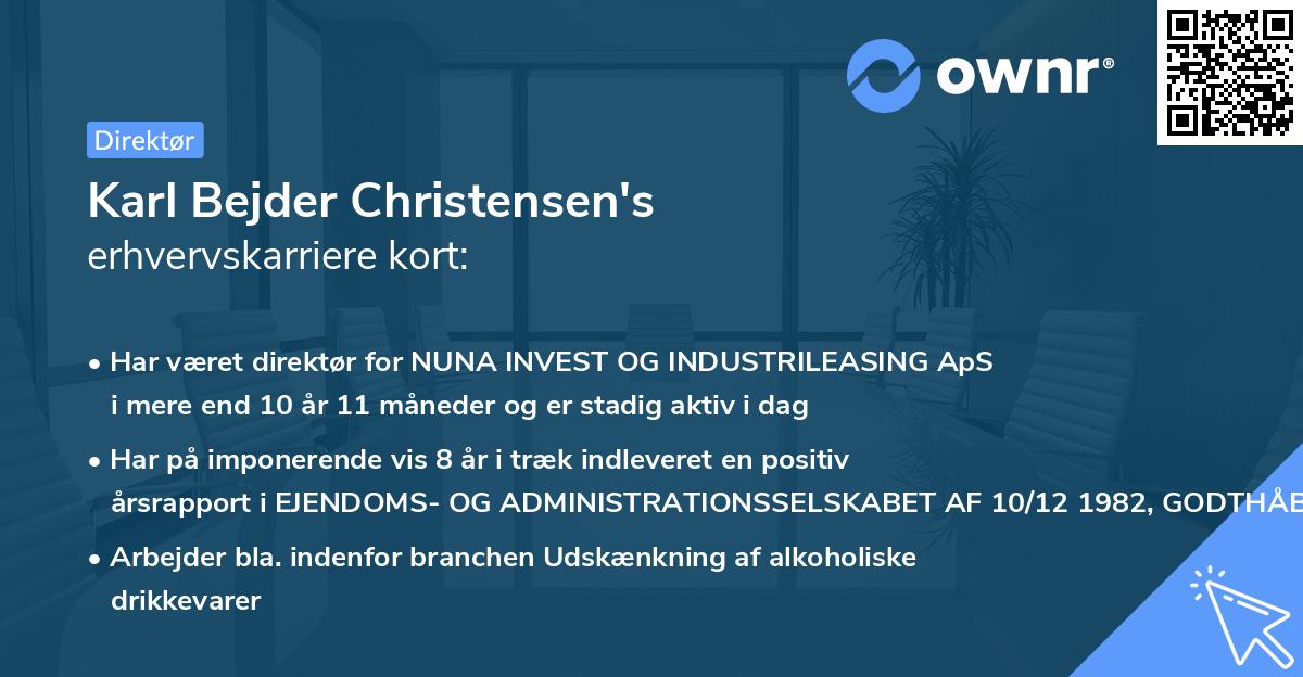 Karl Bejder Christensen's erhvervskarriere kort