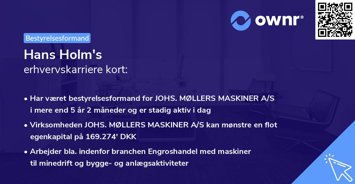 Hans Holm's erhvervskarriere kort