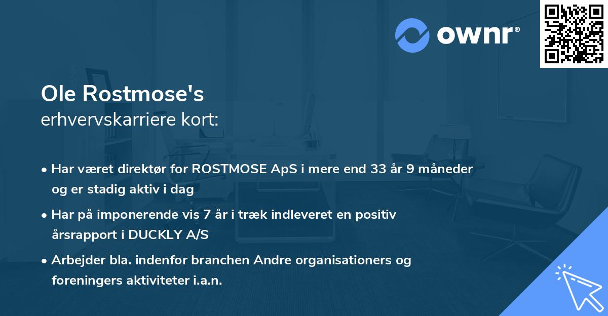 Ole Rostmose's erhvervskarriere kort