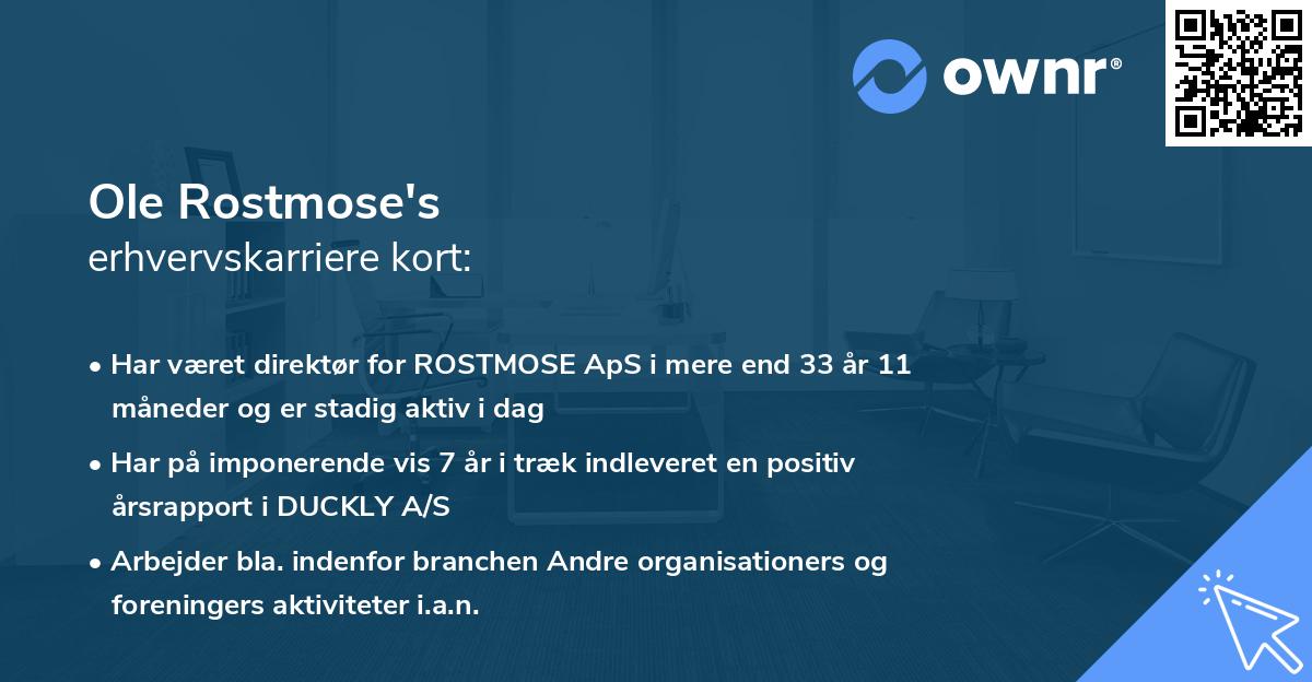 Ole Rostmose's erhvervskarriere kort