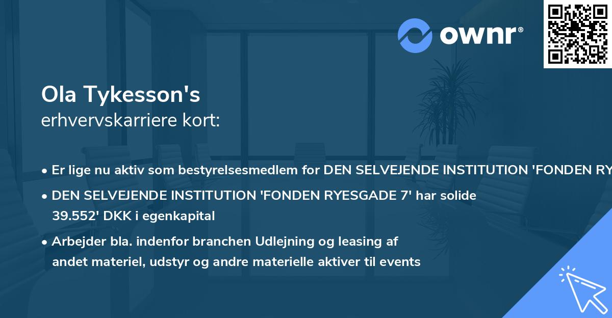 Ola Tykesson's erhvervskarriere kort