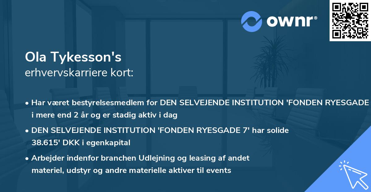 Ola Tykesson's erhvervskarriere kort