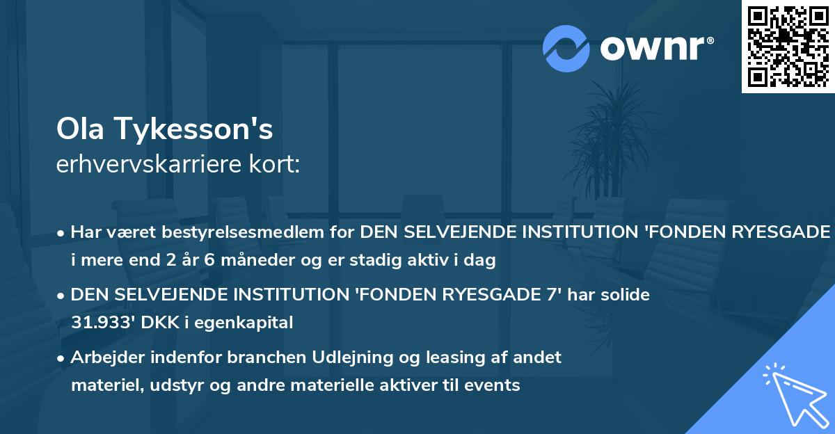 Ola Tykesson's erhvervskarriere kort