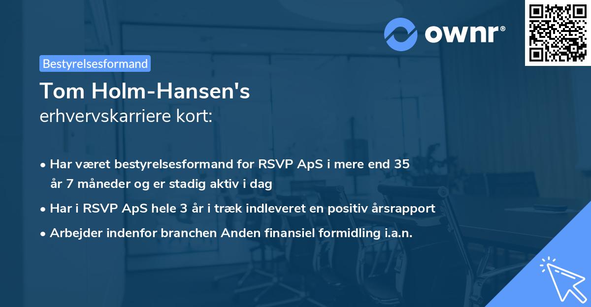 Tom Holm-Hansen's erhvervskarriere kort