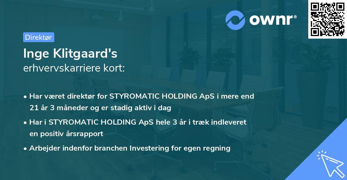 Inge Klitgaard's erhvervskarriere kort