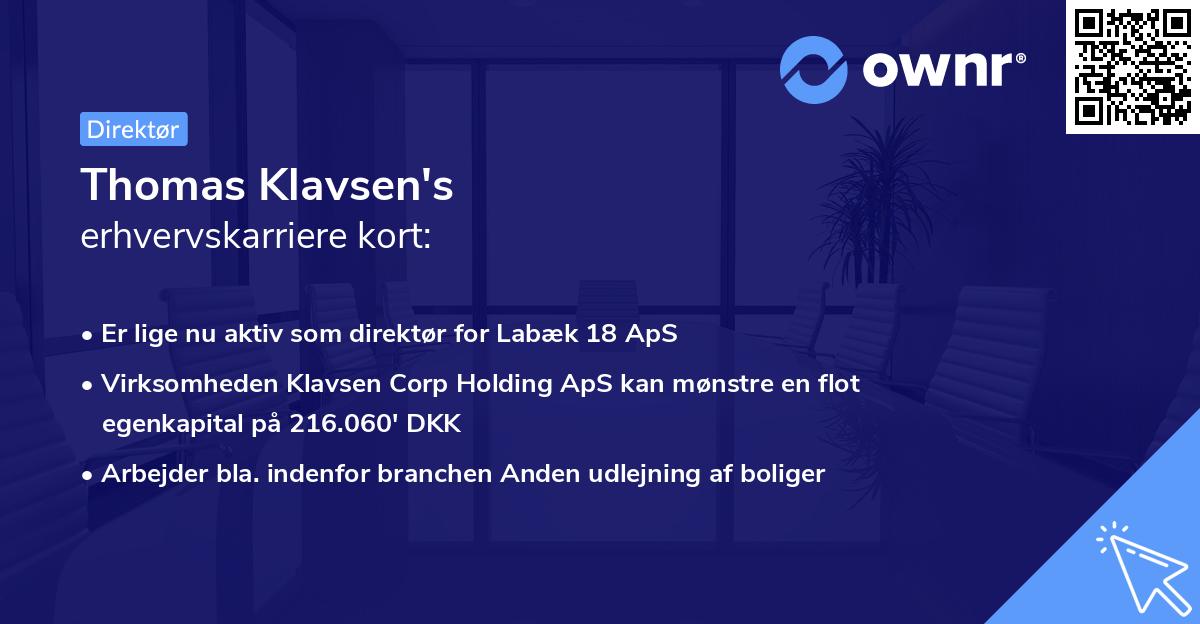 Thomas Klavsen's erhvervskarriere kort