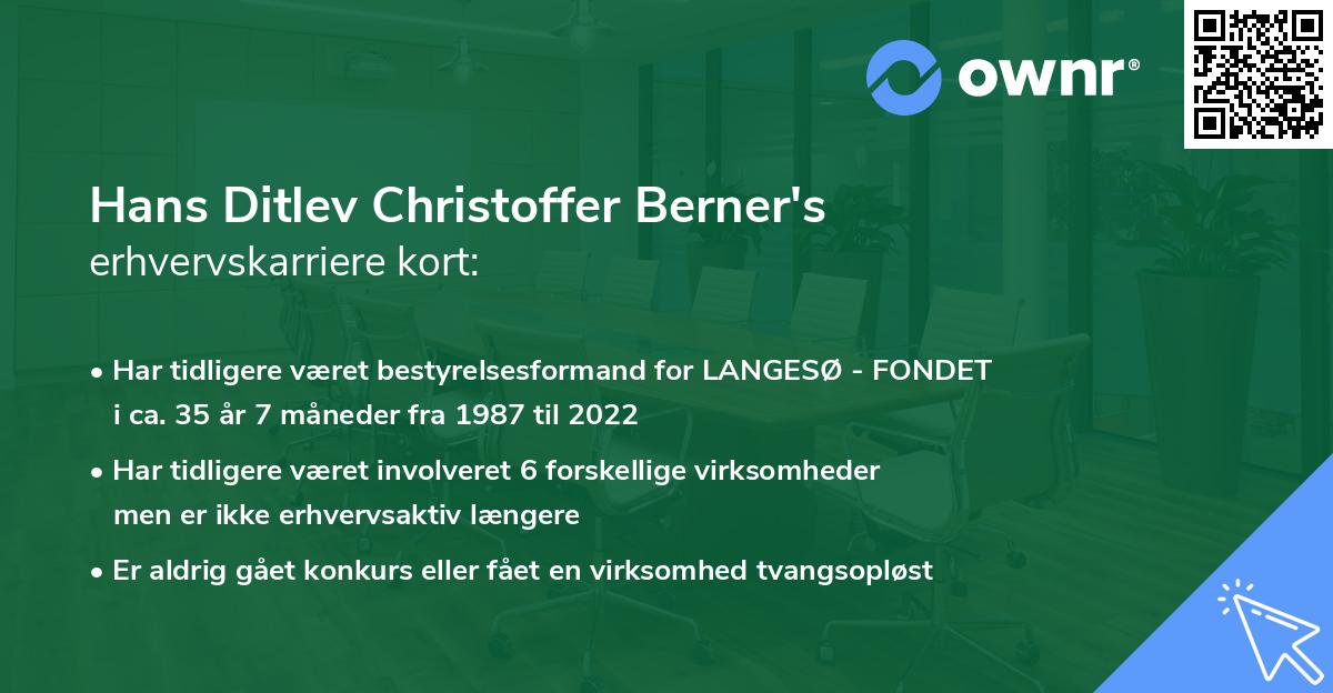 Hans Ditlev Christoffer Berner's erhvervskarriere kort