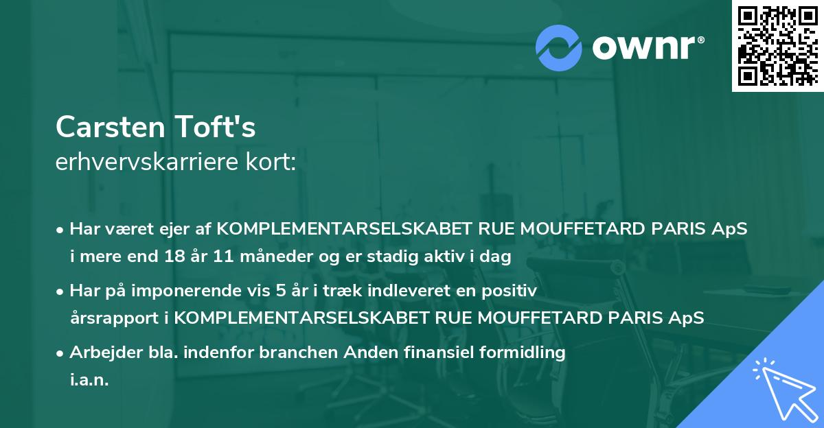 Carsten Toft's erhvervskarriere kort