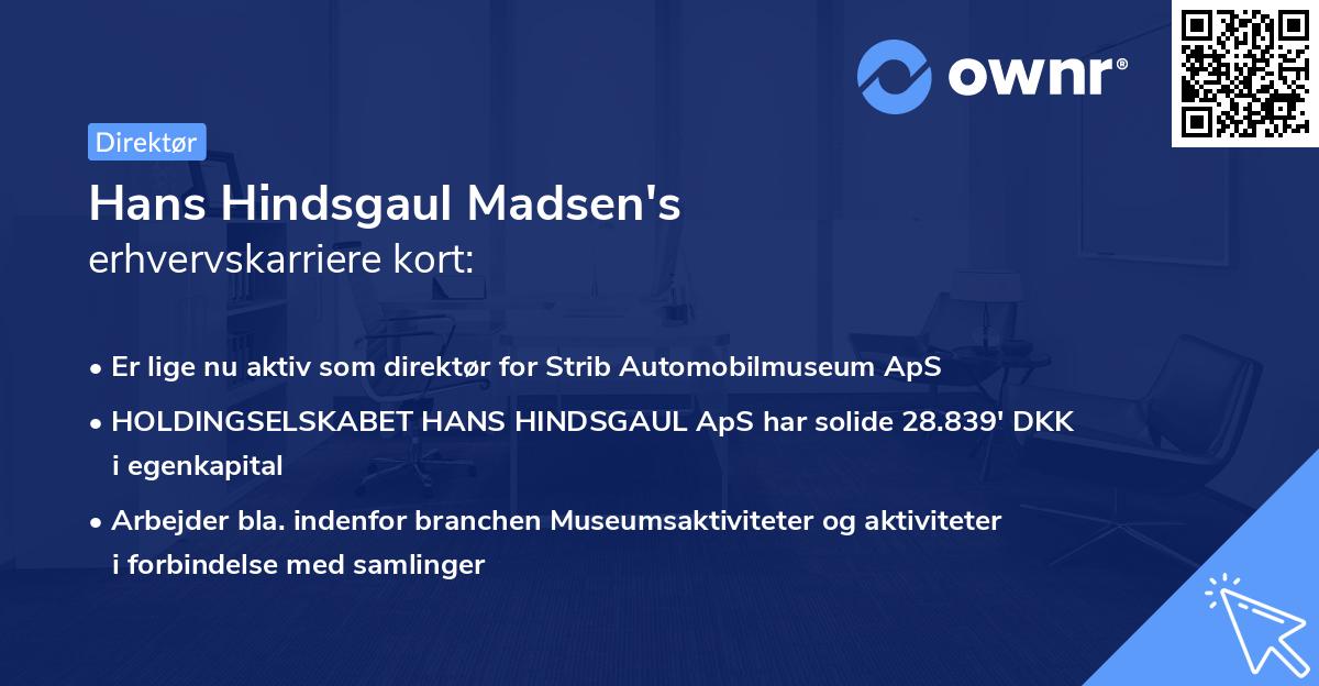 Hans Hindsgaul Madsen's erhvervskarriere kort
