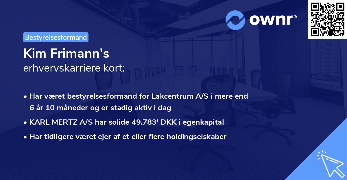 Kim Frimann's erhvervskarriere kort