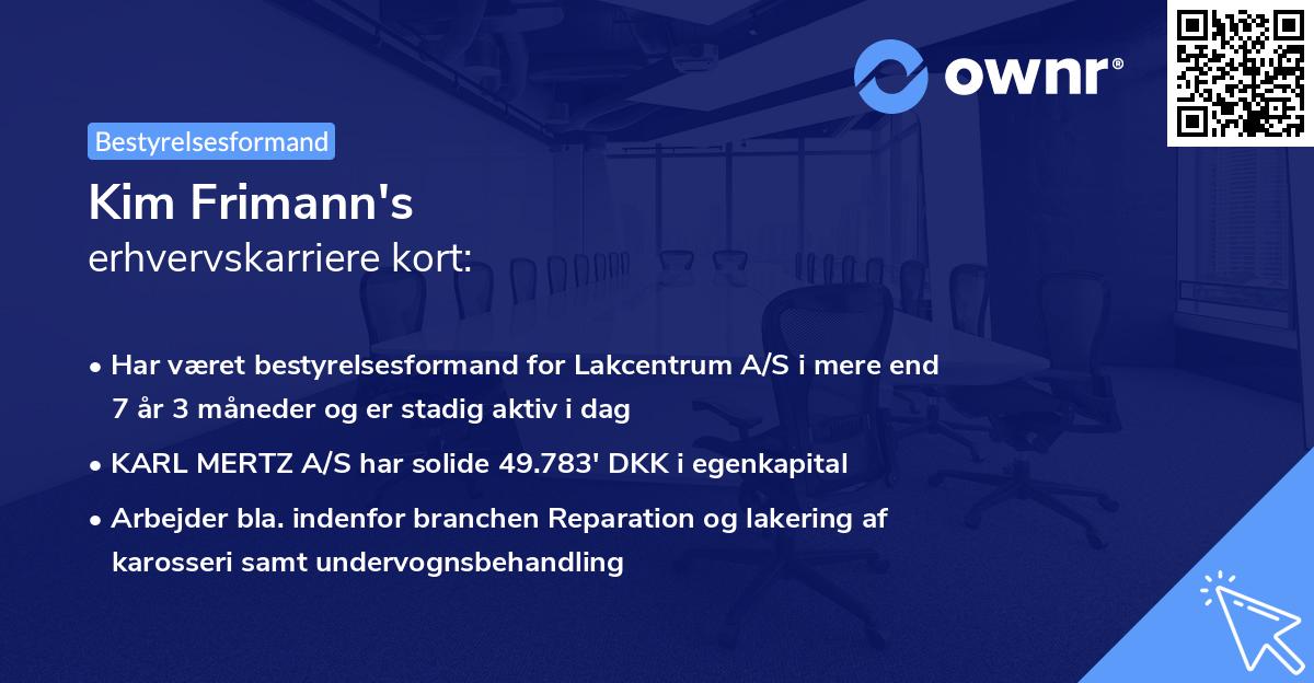 Kim Frimann's erhvervskarriere kort