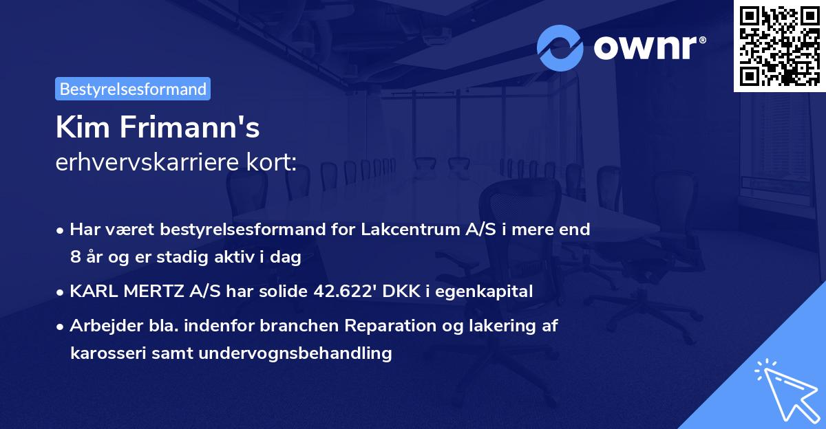 Kim Frimann's erhvervskarriere kort