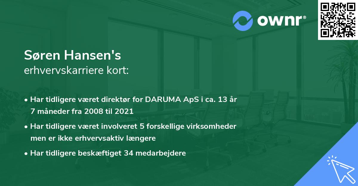 Søren Hansen's erhvervskarriere kort
