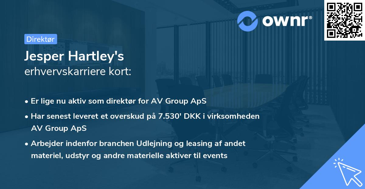 Jesper Hartley's erhvervskarriere kort