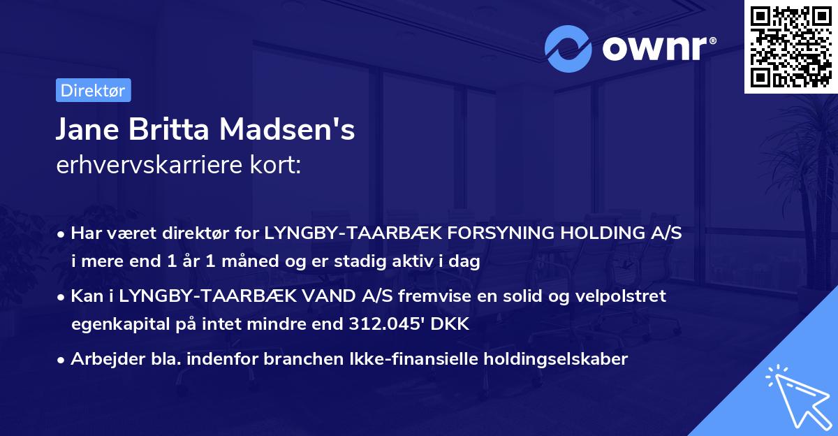 Jane Britta Madsen's erhvervskarriere kort