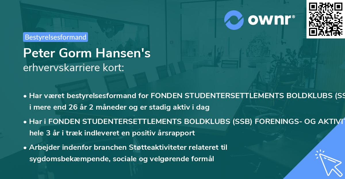 Peter Gorm Hansen's erhvervskarriere kort