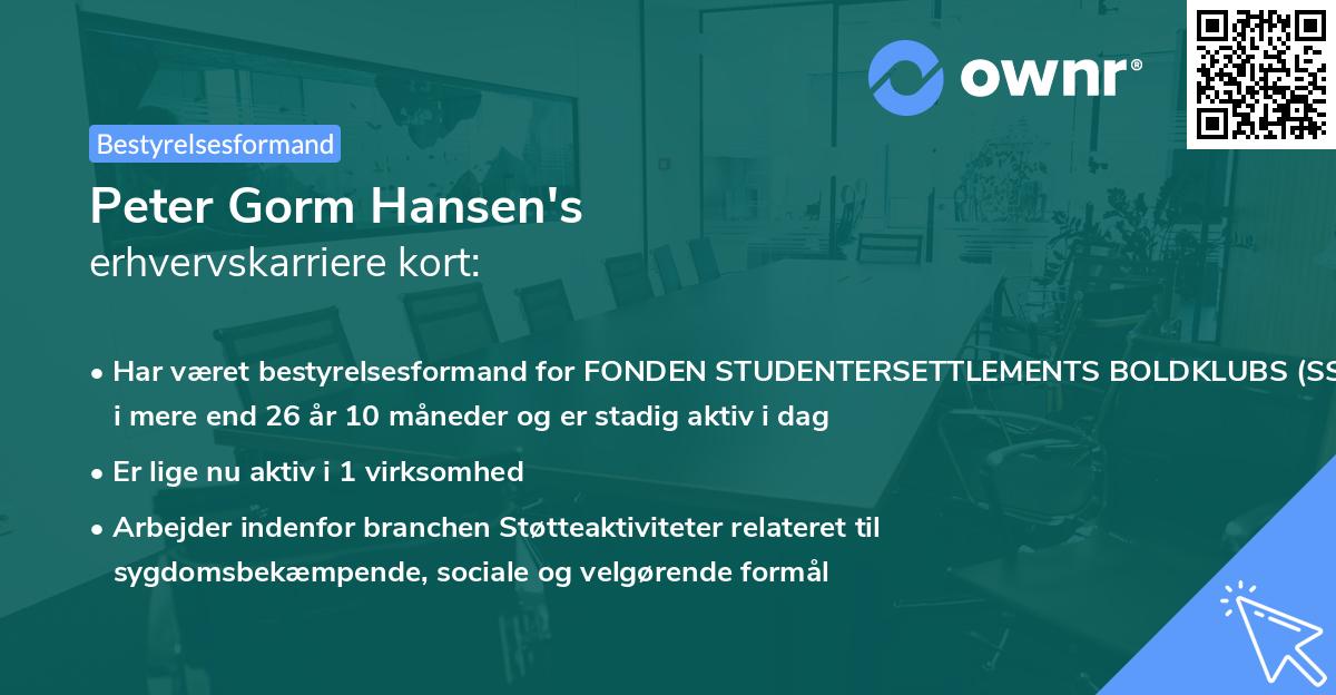 Peter Gorm Hansen's erhvervskarriere kort