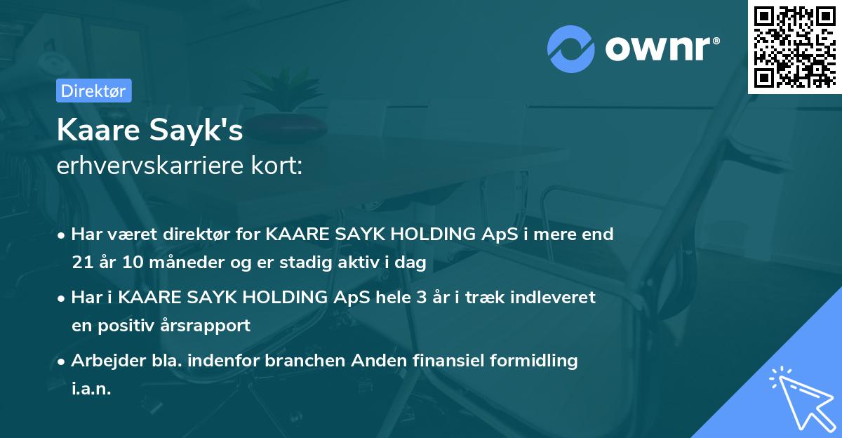 Kaare Sayk's erhvervskarriere kort